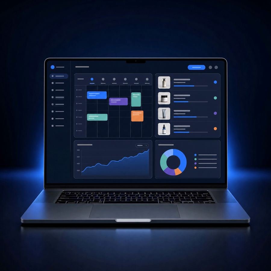 Laptop con un panel de reservas, inventario y gráficas
