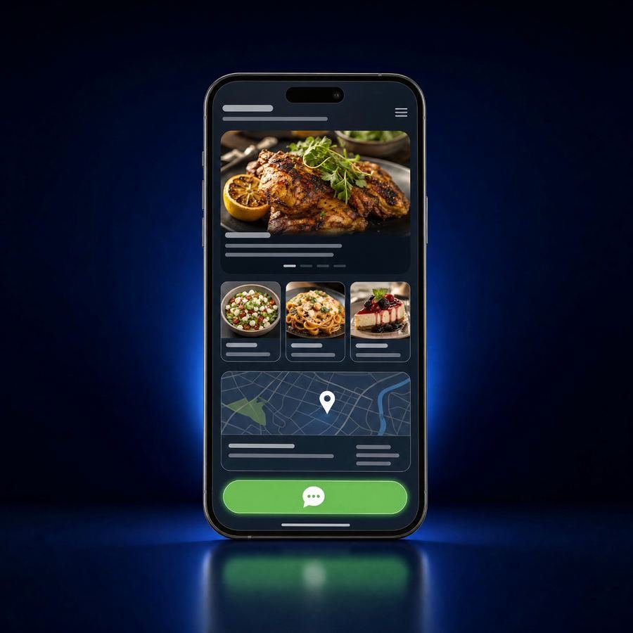 Celular con la página web de un restaurante